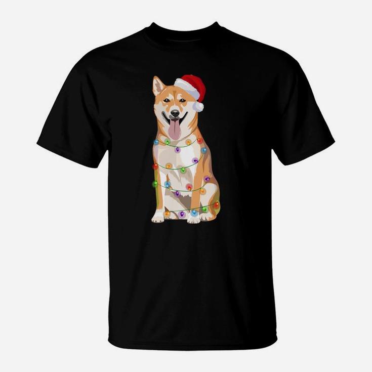 Shiba Inu Christmas Lights Xmas Dog Lover Santa Hat T-Shirt