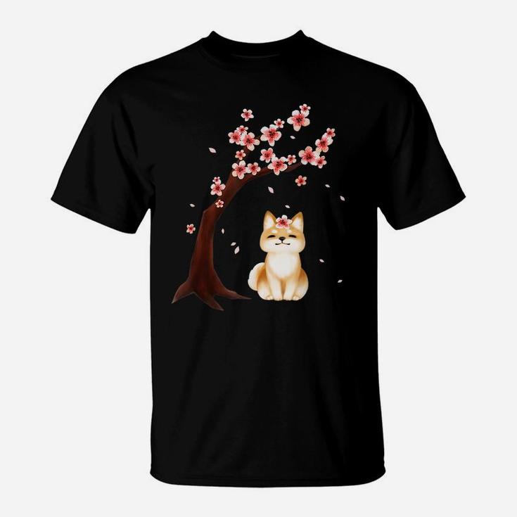 Shiba Inu Dog Japanese Cherry Blossom Sakura Flower Funny T-Shirt