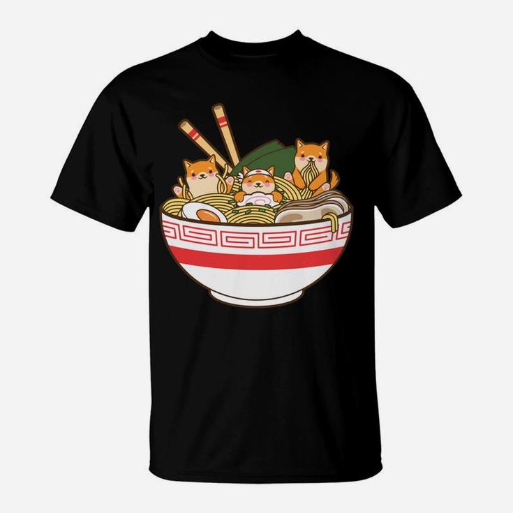 Shibas Eating Ramen Noodles - Kawaii Japanese Food Anime T-Shirt
