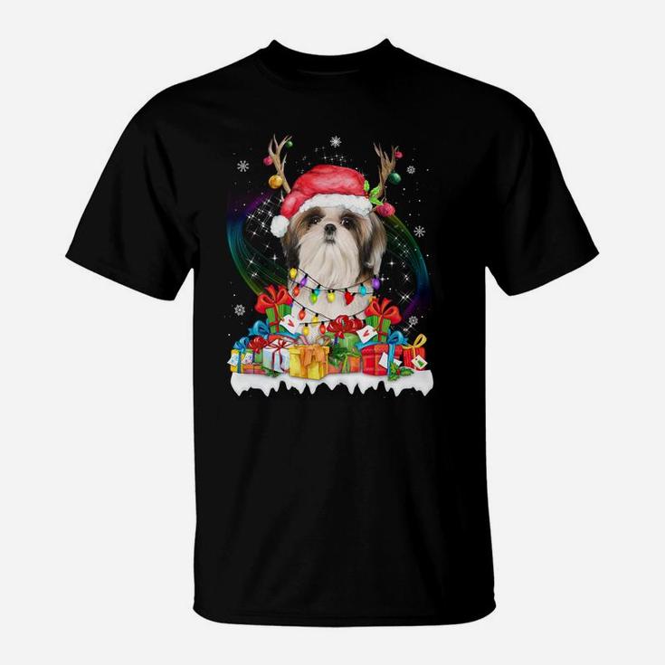 Shih Tzu Santa Hat Reindeer Christmas Lights Pajamas Xmas T-Shirt