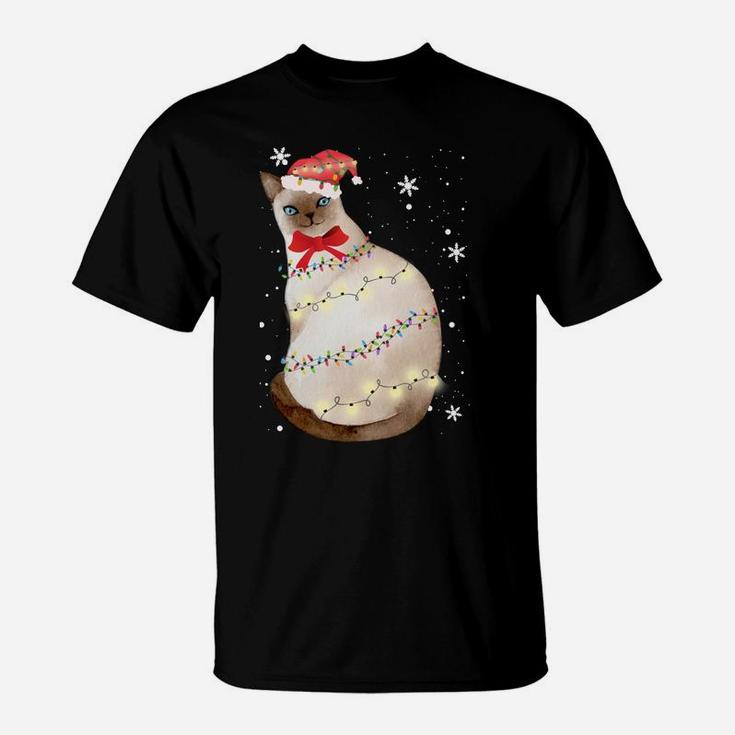 Siamese Cat Christmas Light Xmas Mom Dad Gifts Sweatshirt T-Shirt