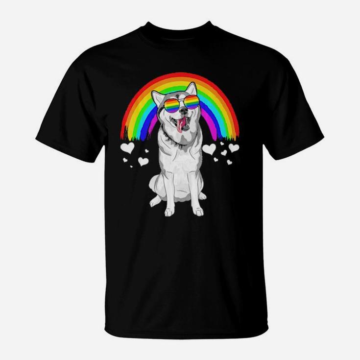 Siberian Husky Rainbow Sunglasses Gay Pride Lgbt T-Shirt