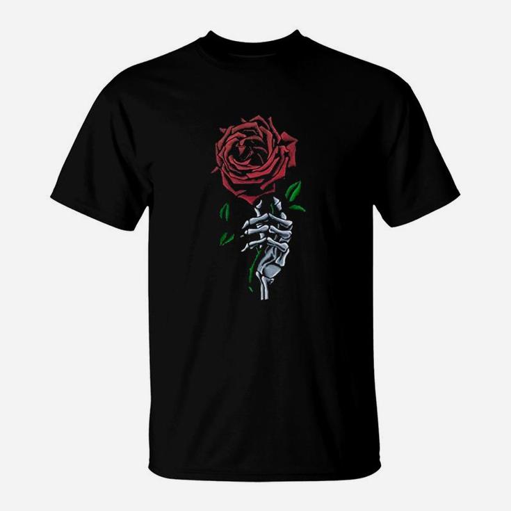 Skeleton Hand Red Rose Flower T-Shirt