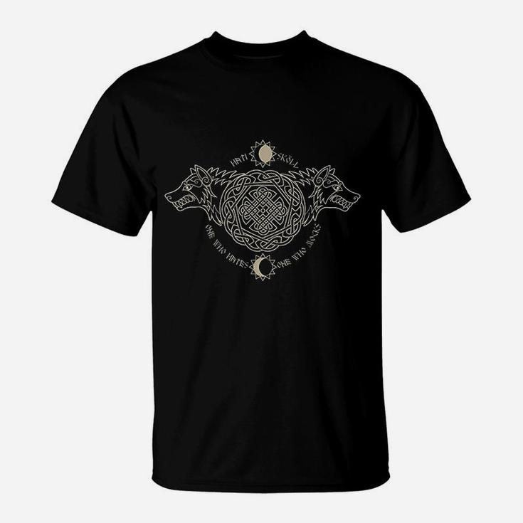 Skoll And Hati Wolf Fenrir Norse Nordic Symbol T-Shirt