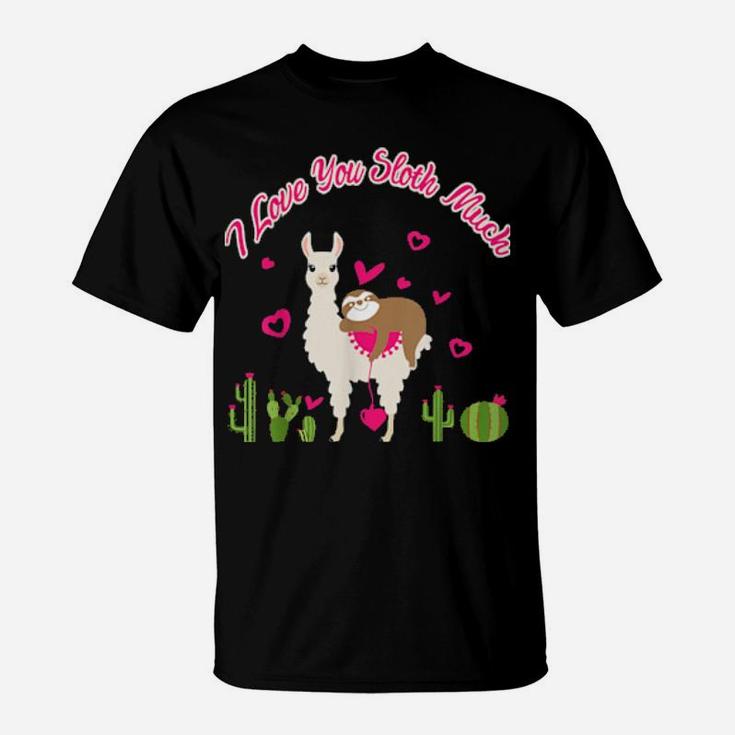 Sloth Riding Llama Heart Cute Sloth Riding Llama Valentines T-Shirt