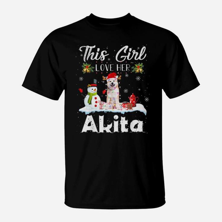 Snow  Xmas Gifts This Girl Love Her Akita Reindeer Hat T-Shirt