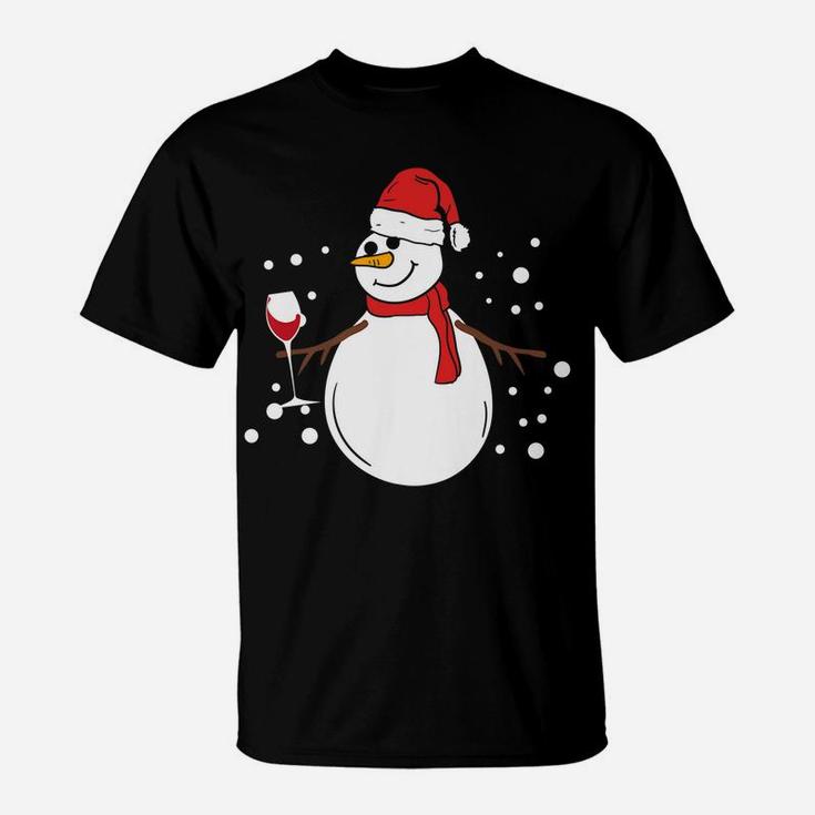 Snowman Red Wine Lover Funny Christmas Holidays T-Shirt