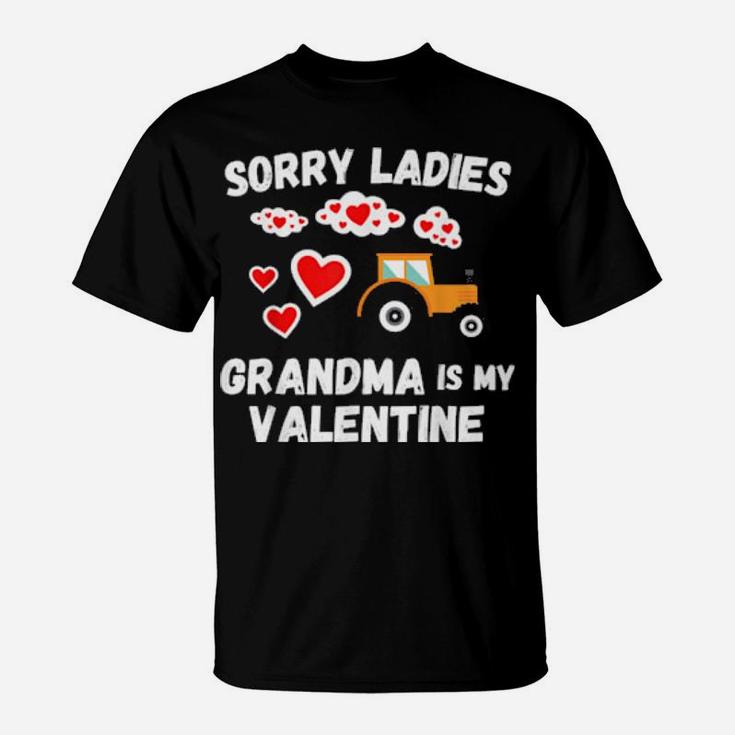 Sorry Ladies Grandma Is My Valentine Day Boys Tractor T-Shirt