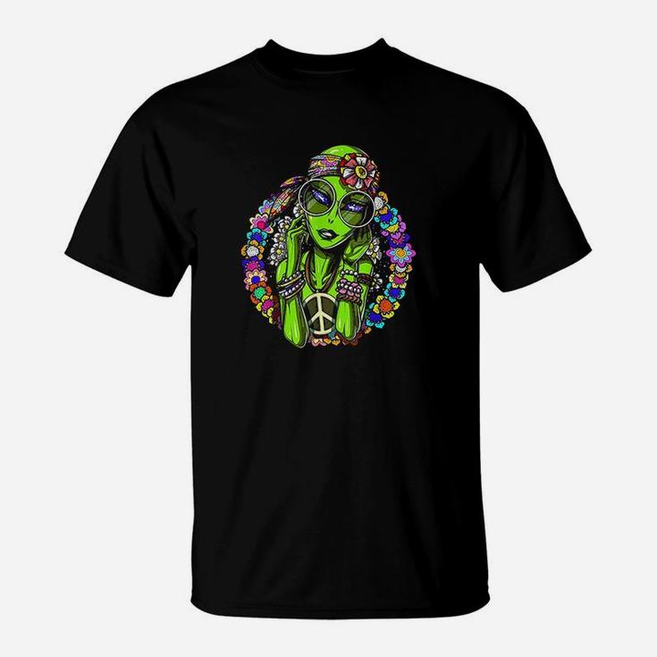 Space Alien Hippie Funny  Floral Peace Science Fiction Women T-Shirt