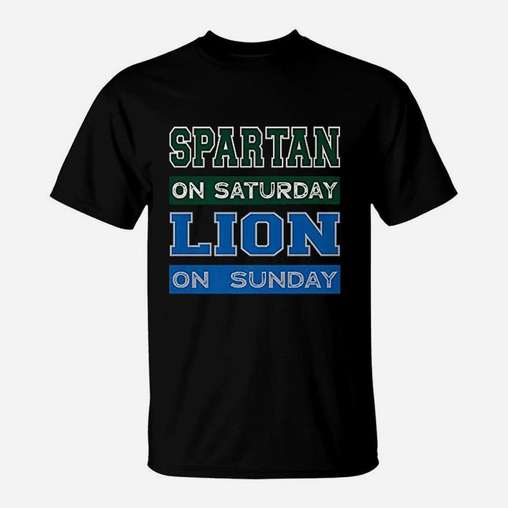 Spartan On Saturday Lion On Sunday Detroit Football Gift T-Shirt
