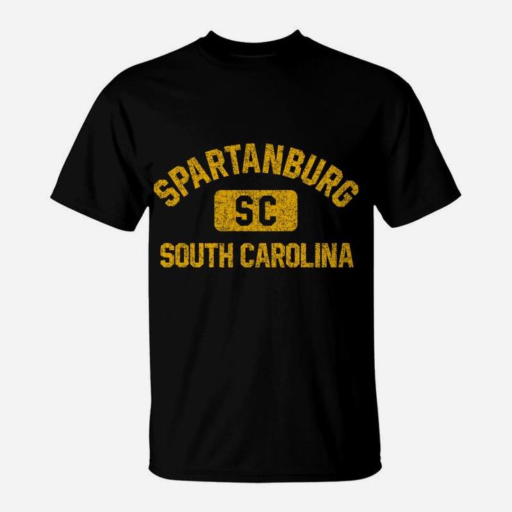Spartanburg Sc South Carolina Gym Style Distress Amber Print T-Shirt