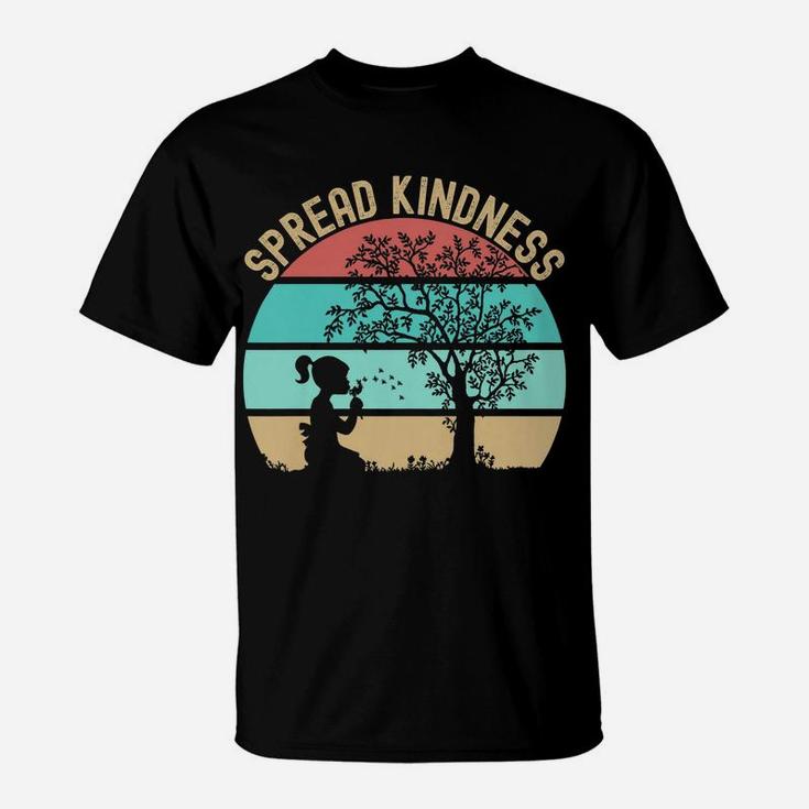 Spread Kindness Dandelions Girl Under Tree Retro Sunset T-Shirt