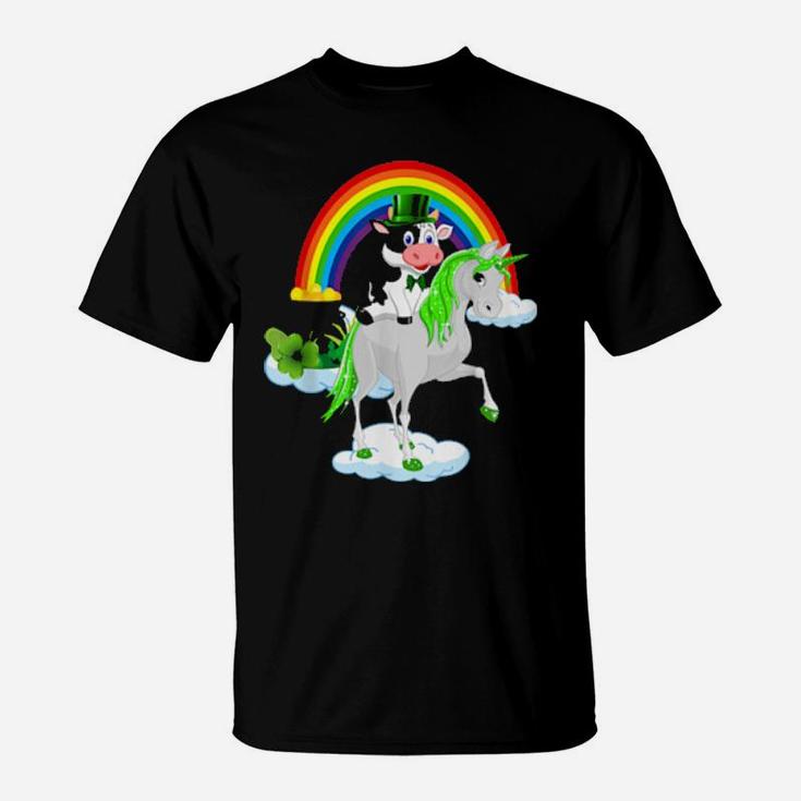 St Patricks Day Cow Riding Irish Unicorn T-Shirt