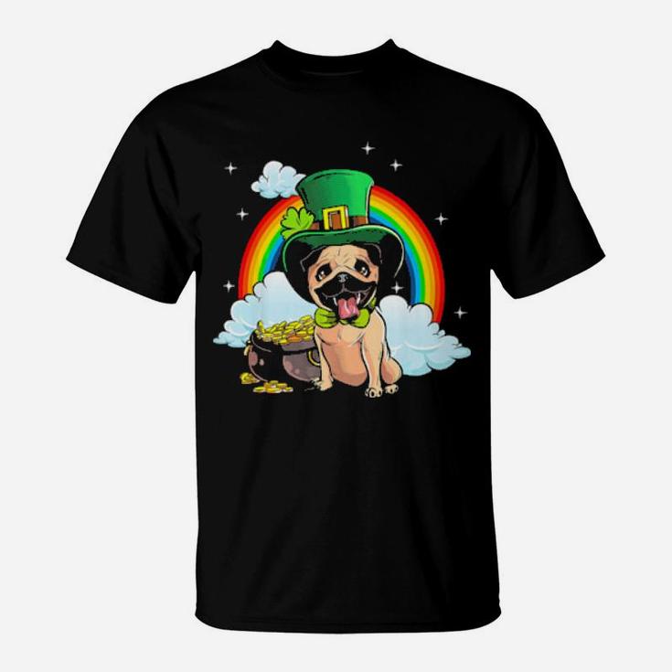 St Patricks Day Pug Dog   Irish Shamrock T-Shirt