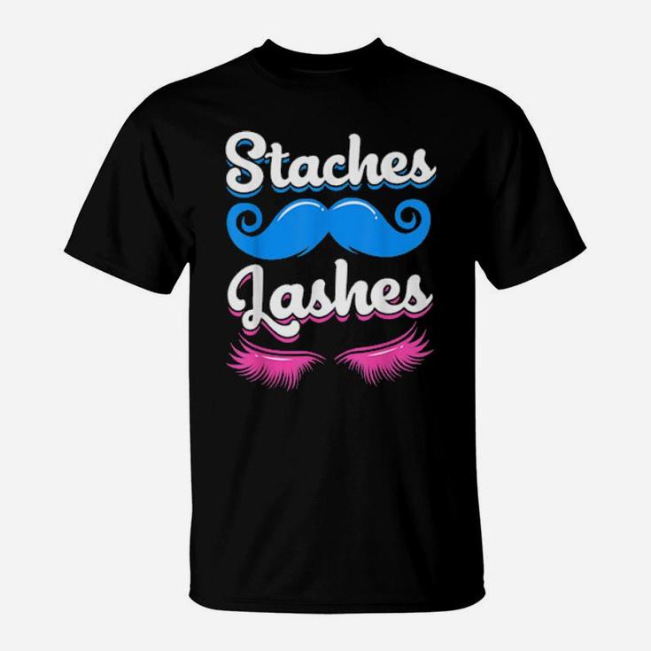 Staches Or Lashes Gender Reveal T-Shirt
