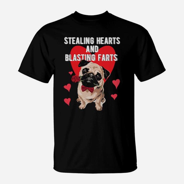Stealing Hearts Blasting Farts Valentine's Day Pug Dog T-Shirt