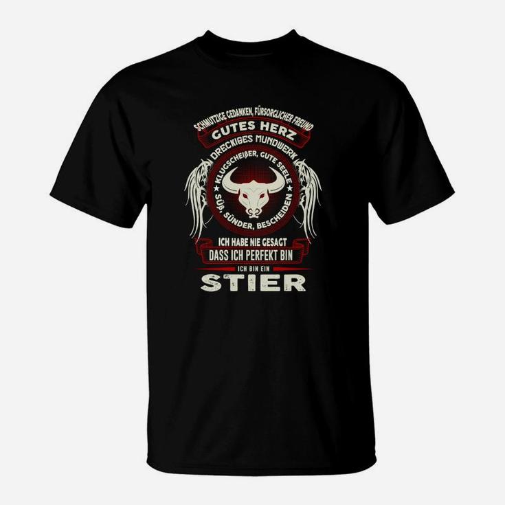 Stier-Motiv Herren T-Shirt Gutes Herz - Nicht Perfekt, Lustiges Spruch-Shirt