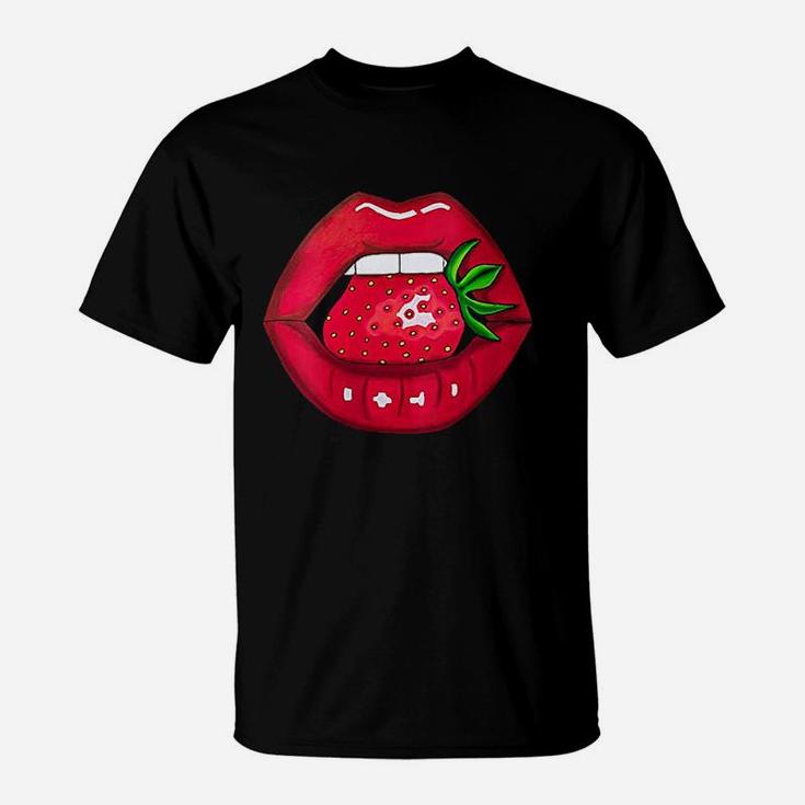 Strawberry Lips Red Lipstick Woman Strawberries Mouth T-Shirt