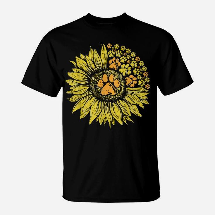Sunflower Dog Paw Print Puppy Pet Cool Animal Lover Gift T-Shirt