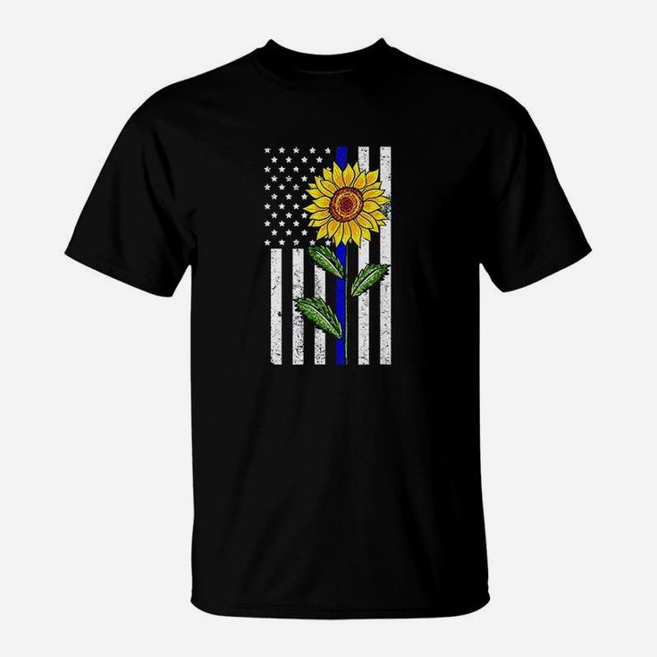 Sunflower Thin Blue Line Us Flag T-Shirt