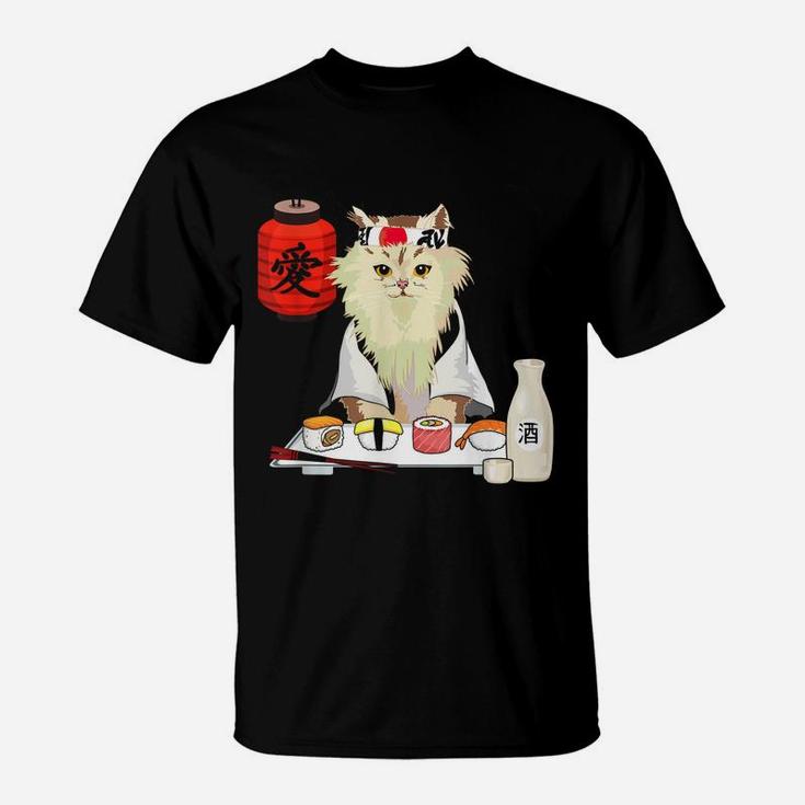 Sushi Funny Cat Japanese Cherry Blossom Flower Vintage Gift T-Shirt