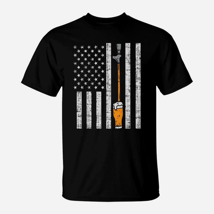 Tap Beer Us Flag Fun Draft Draught Fathers Day Men Dad Gift T-Shirt