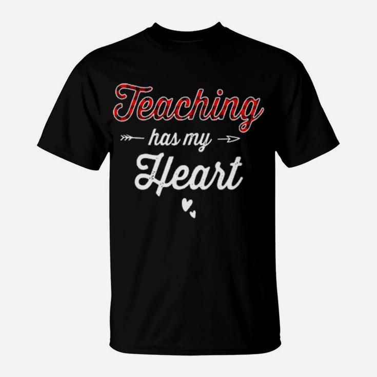 Teaching Has My Heart Buffalo Plaid Cute Valentine Teacher T-Shirt