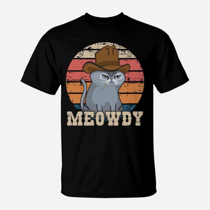 Texas Meowdy Cat Cowboy Hat Feline Funny Lover Pun Vintage T-Shirt