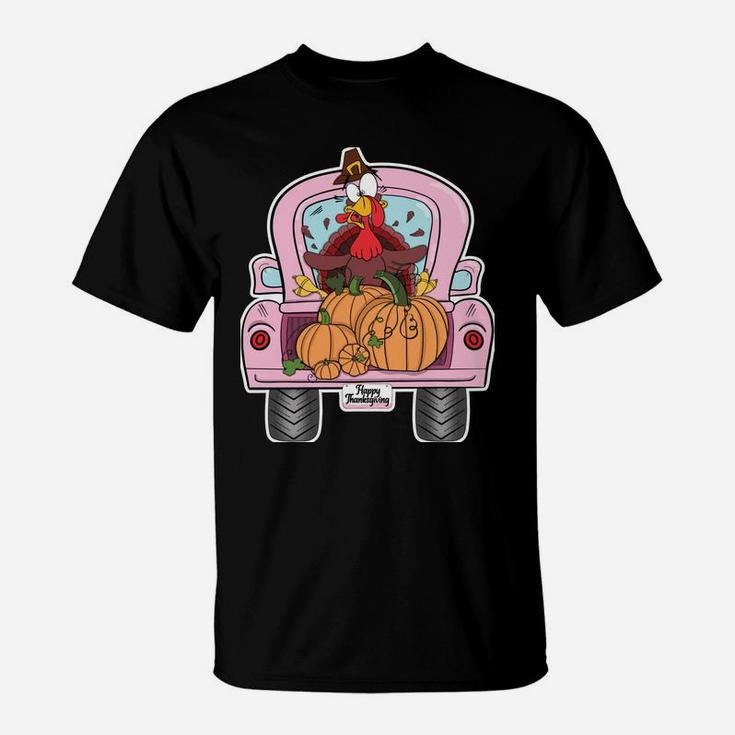 Thanksgiving, Turkey, Vintage, Pink, Truck, Pumpkins, Funny T-Shirt