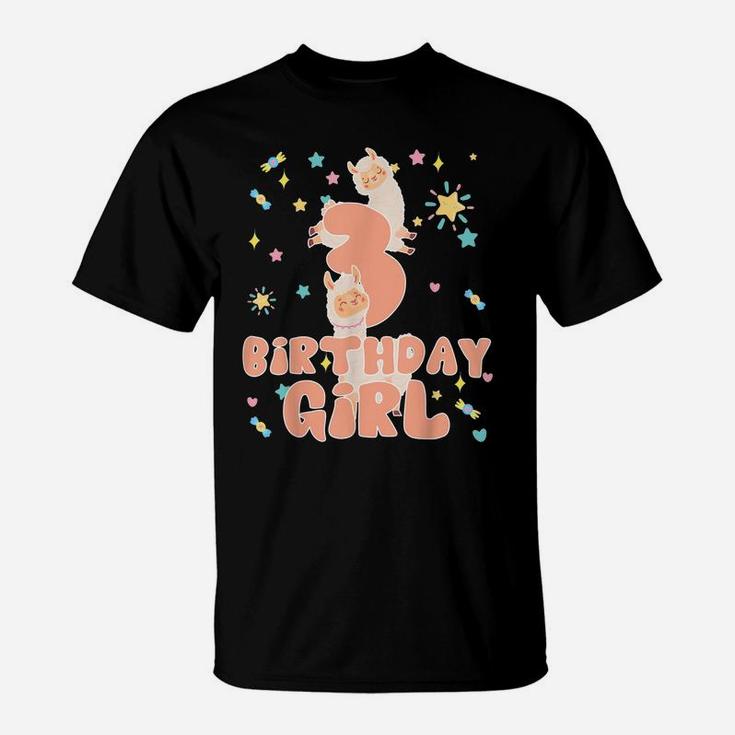 The Birthday Girl 3 Years Old Llama Matching Family Party T-Shirt