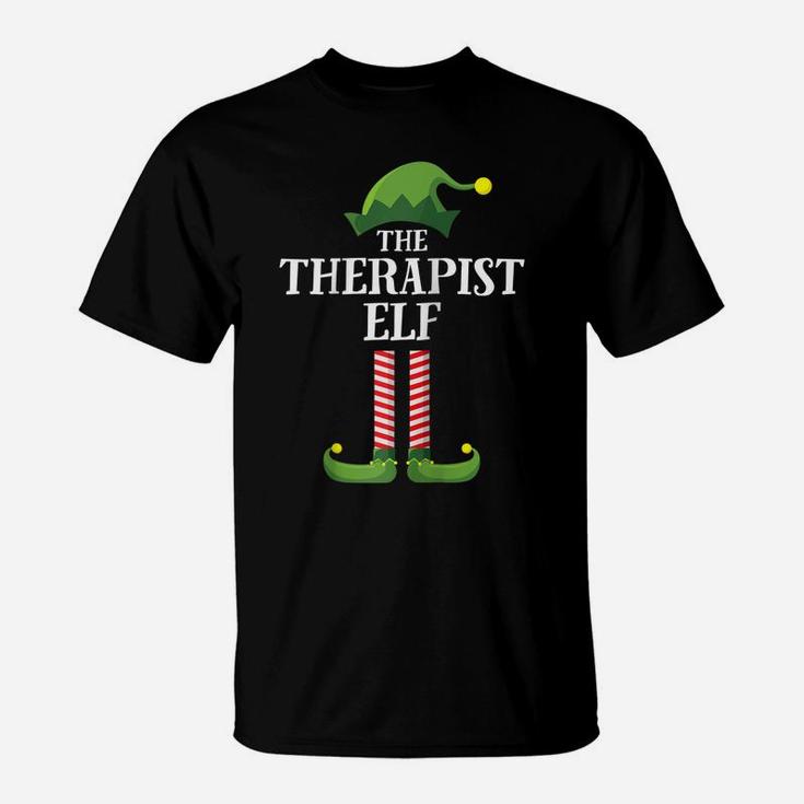 Therapist Elf Matching Family Group Christmas Party Pajama Raglan Baseball Tee T-Shirt
