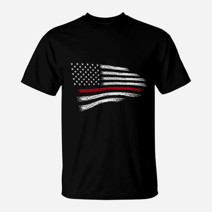 Thin Red Line Of Courage Usa Flag T-Shirt