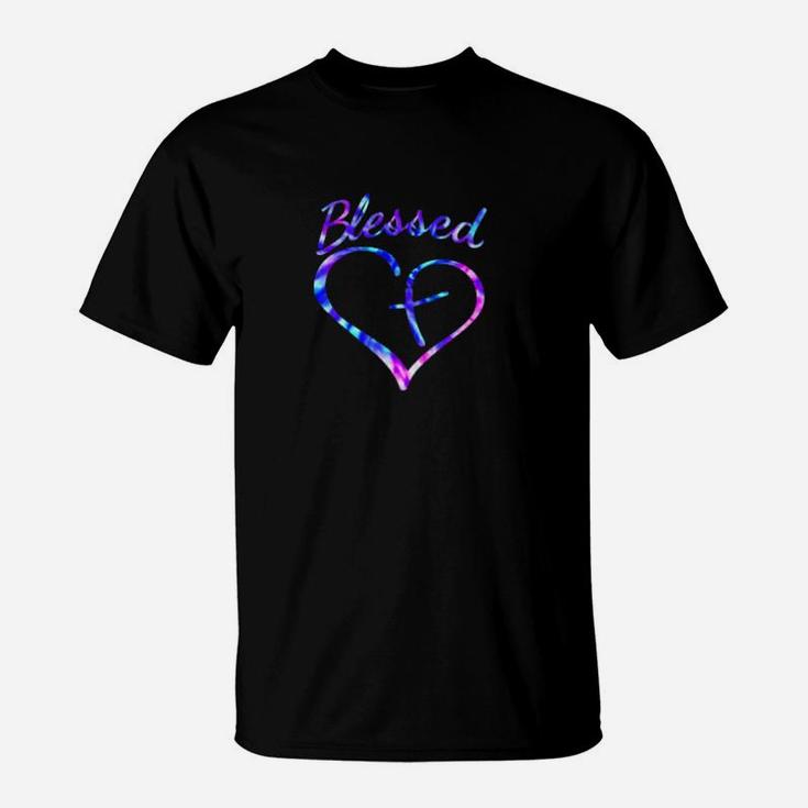 Tie Dye Christian Blessed Heart Cross T-Shirt