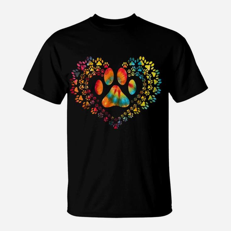 Tie Dye Love Dog Paw Print Heart Animal Lover T-Shirt