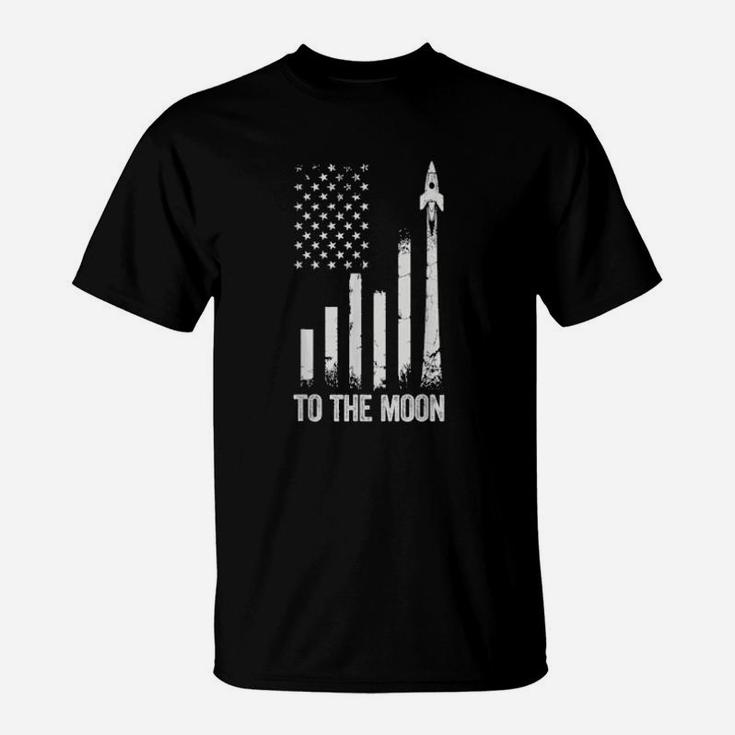 To The Moon Stock Market Distressed Us Flag Wsb Trading T-Shirt