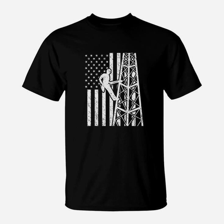 Tower Climber American Flag Cell Tower Towers Worker T-Shirt