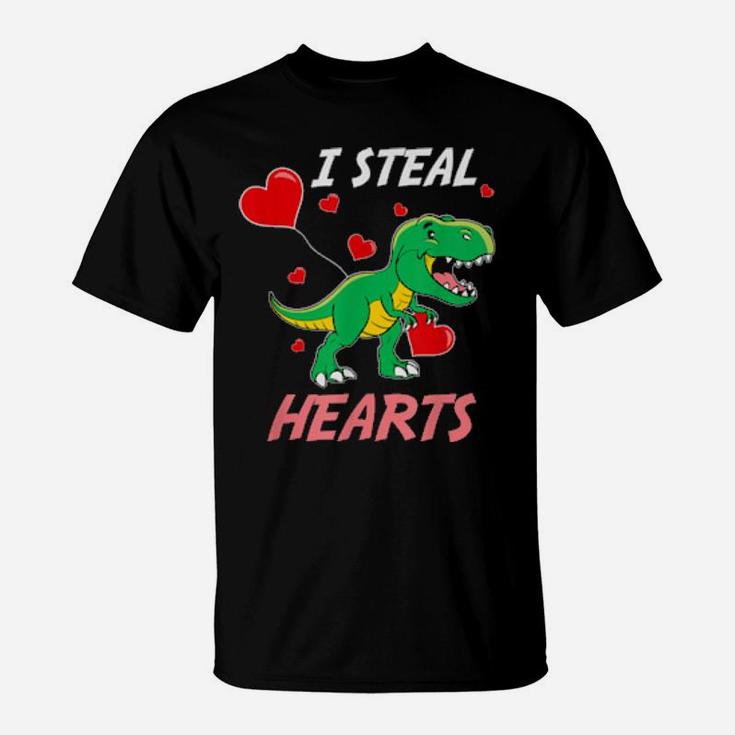 Trex I Steal Hearts Valentines Day T-Shirt