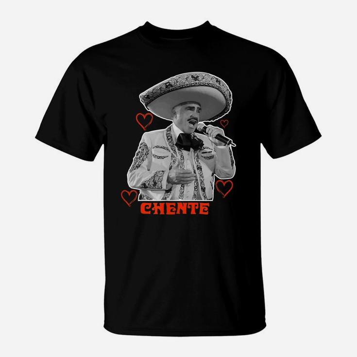 Tribute Chente Design With Red Heart Vicente Fernández T-Shirt