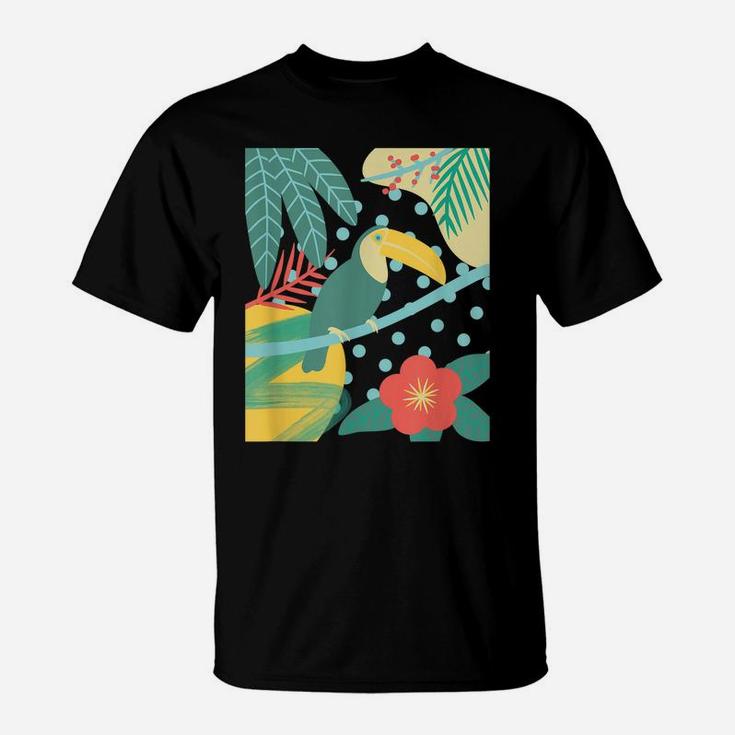 Tropical Bird Palm Leaf Flower Colorful Vacation T-Shirt