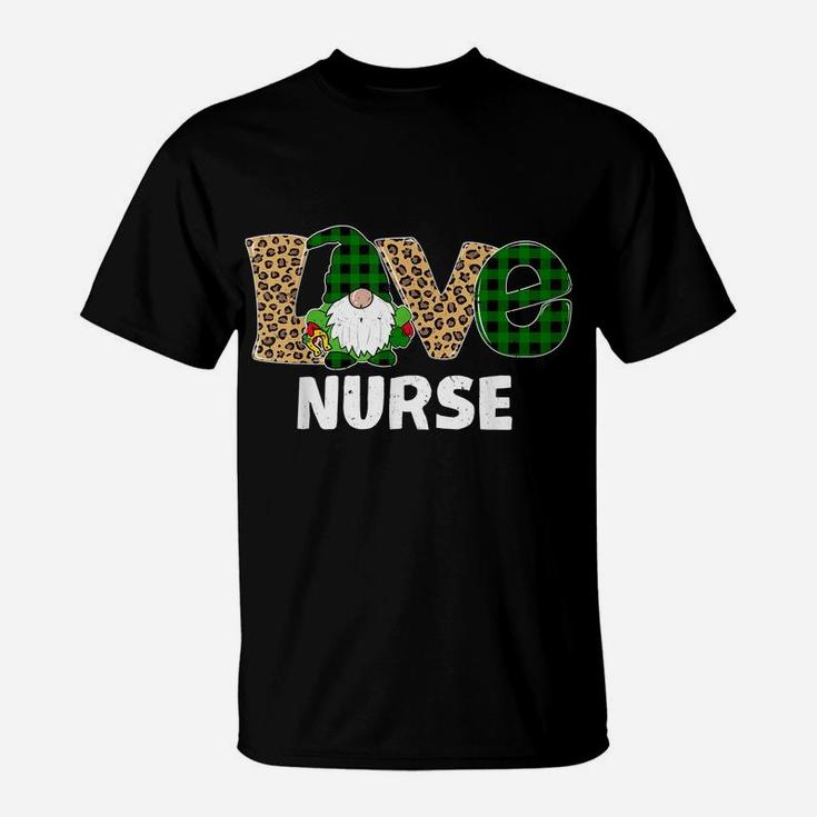 Tu Leopard Plaid Gnome Nurse St Patricks Day Costume T-Shirt
