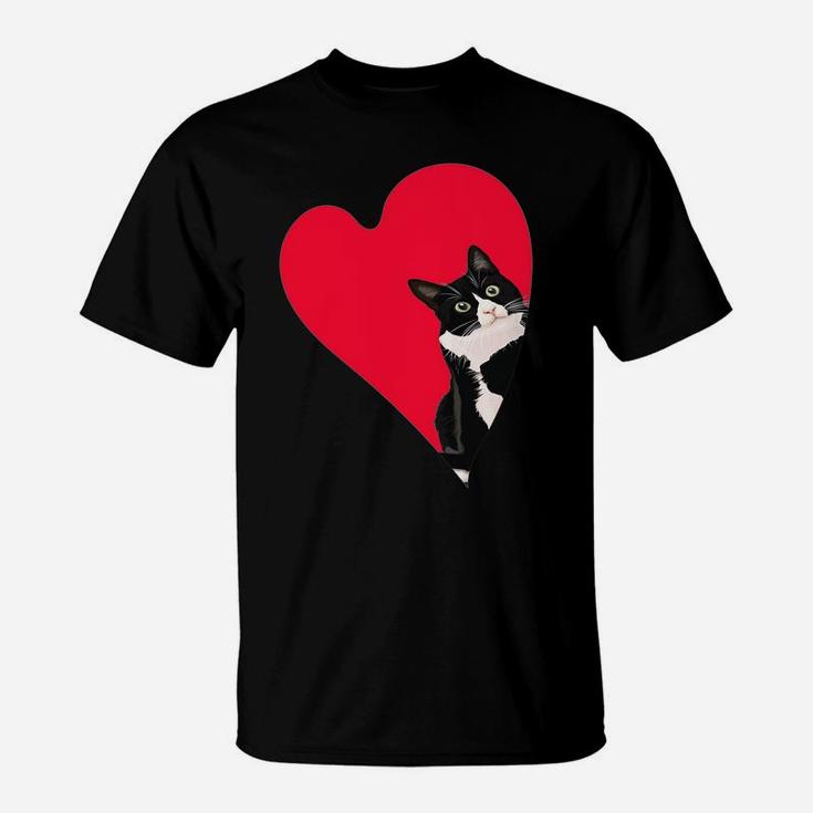 Tuxedo Cat Valentine Heart For Kitten And Animal Lovers T-Shirt