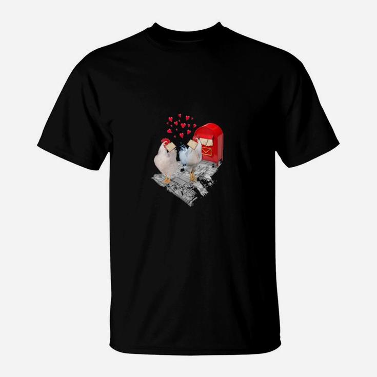 Two Chicken Heart Valentines Days Chicken Couple T-Shirt