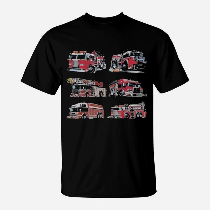 Types Of Fire Truck Boy Toddler Kids Firefighter Xmas T-Shirt