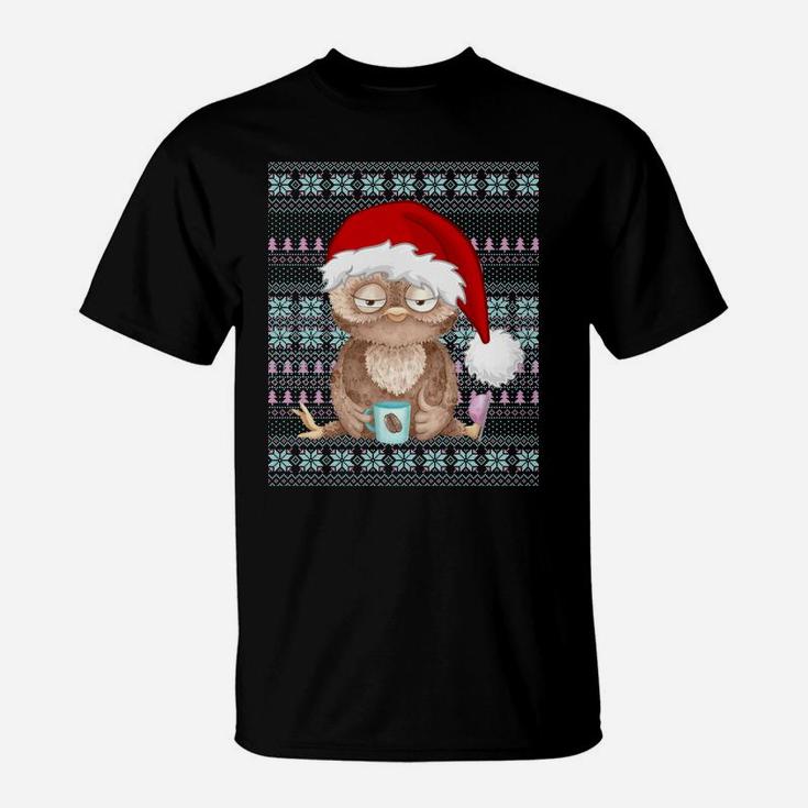 Ugly Christmas Santa Costume Christmas Owl Coffee Lovers Sweatshirt T-Shirt