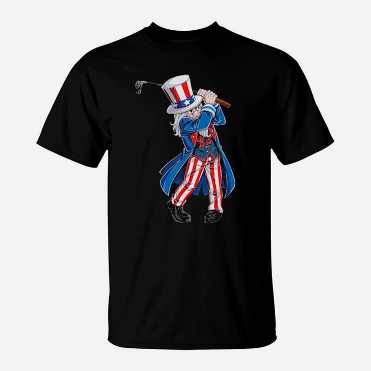 Uncle Sam 4Th Of July Golf Golfing Boys American Flag T-Shirt