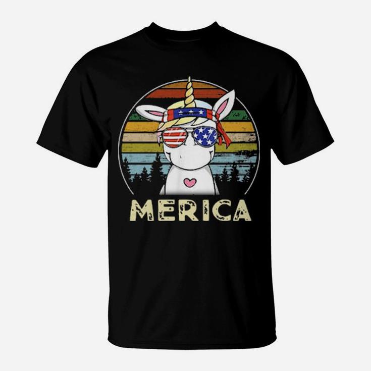 Unicorn 4Th Of July Merica American Flag Vintage T-Shirt
