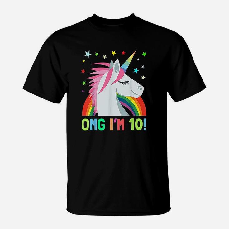 Unicorn Birthday For 10 Year Old Girls Boys Omg Gift T-Shirt