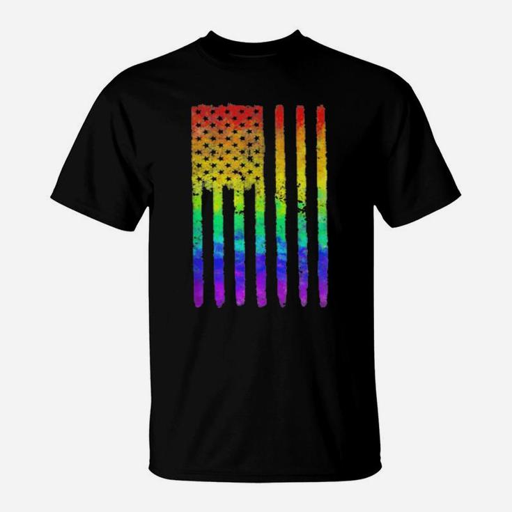 Unique Distressed Rainbow American Flag Gay Pride Patriot Us T-Shirt