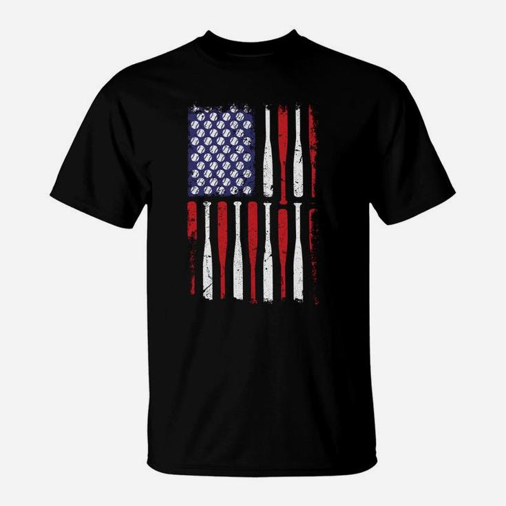 Usa Flag Baseball Ball Bat Funny 4Th Of July Gift T-Shirt