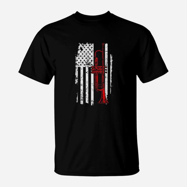Usa Flag Jazz Music Trumpet T-Shirt